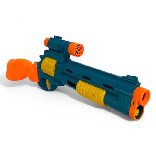 Szivacs lövedék kilövő pisztoly klt., 3 db lövedék, + robottá alakítható autó, kieg.,  45x13 cm dob.