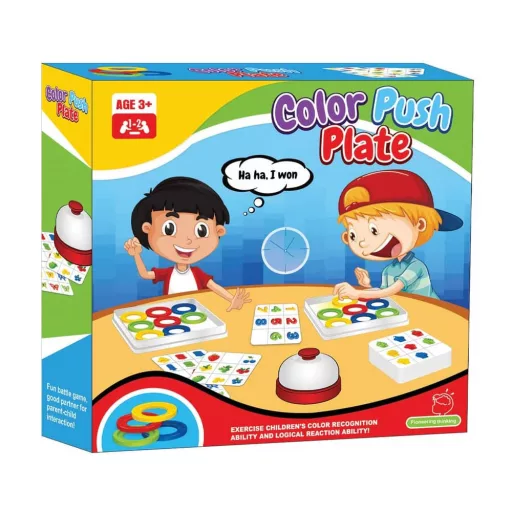 Gyorsasági színfelismerő társasjáték csengővel, 21x21 cm.
