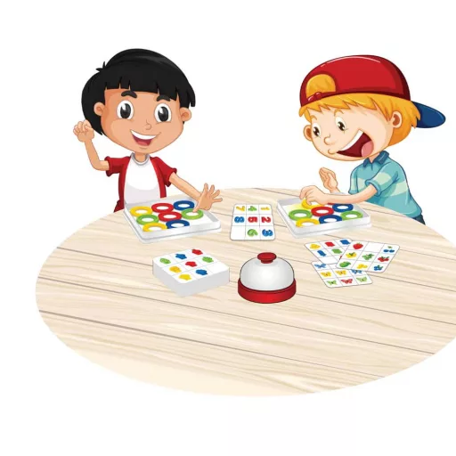 Gyorsasági színfelismerő társasjáték csengővel, 21x21 cm.