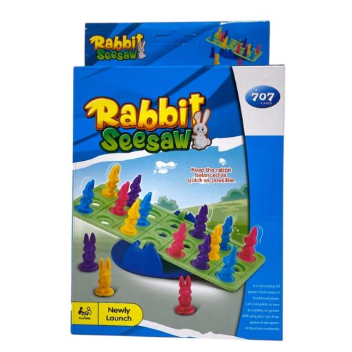 Egyensúlyozó, nyúl, mérleghinta, társasjáték, 15x24 cm dob.