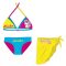 Unikornis fürdőruha szett - bikini háromszög felsőrésszel+szoknya kislányoknak - türkizkék-pink-sárga - 98